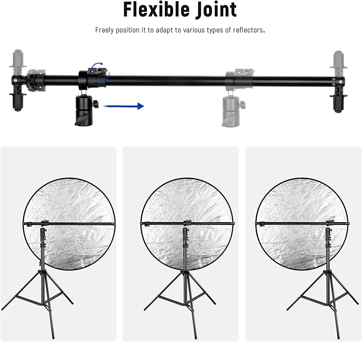 NEEWER Extendable Reflector Holder Arm, Photo Studio Telescopic 27.9&rdquo; to 47.2&rdquo; Boom Arm 360 Degree Swivel Reflector Bracket for Product and Portrait Photography, Ideal for Studio & Outdoor Photography image number 3