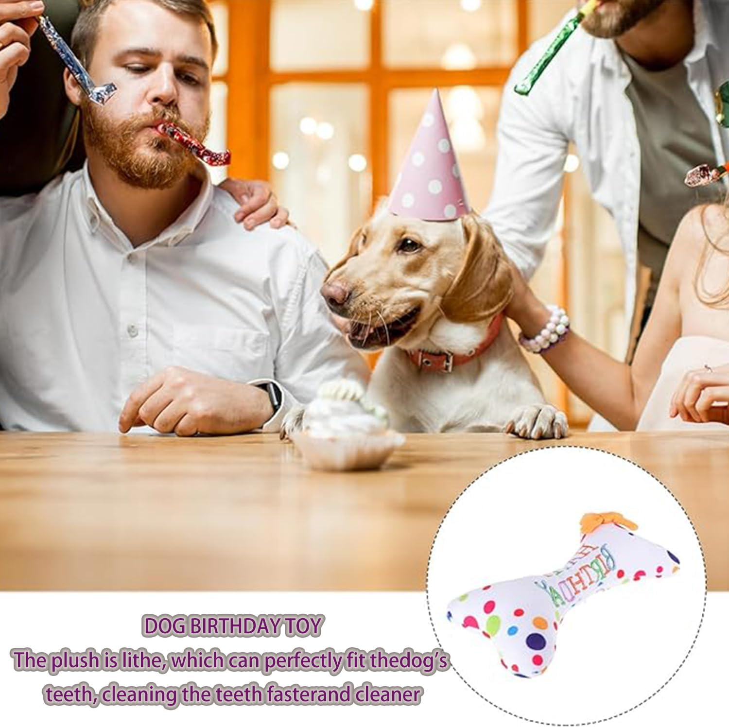 Roczential Dog Birthday Squeaky Plush Toy, Cute Bone Shape Dog Chew Toy, Stuffed Puppy Toys for Puppy Dog Cleaning Teeth image number 1