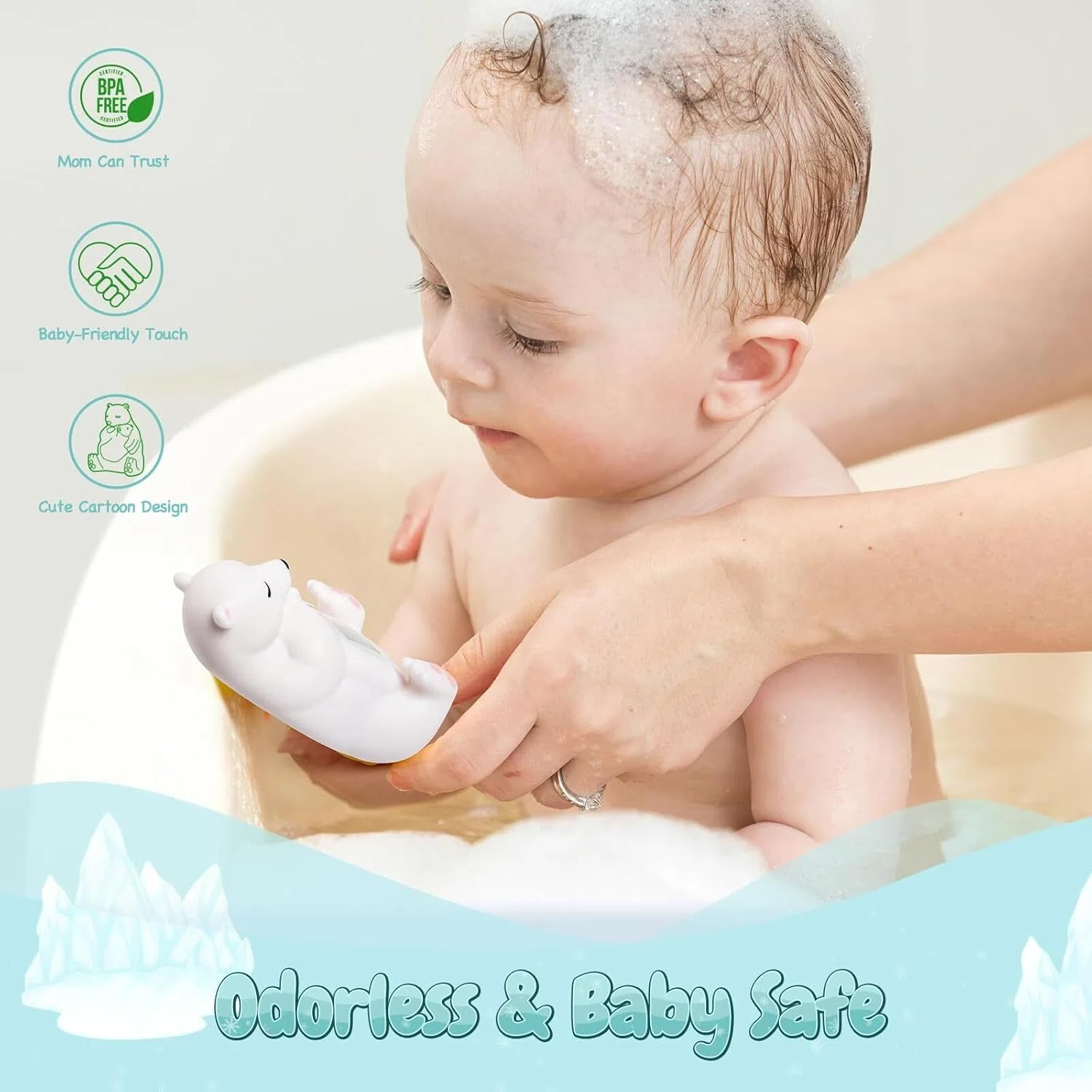 Baby Bath Thermometer - Floating, Auto Sleep Mode, Adjustable Alerts, Safety Certified - Cute Polar Bear image number 1