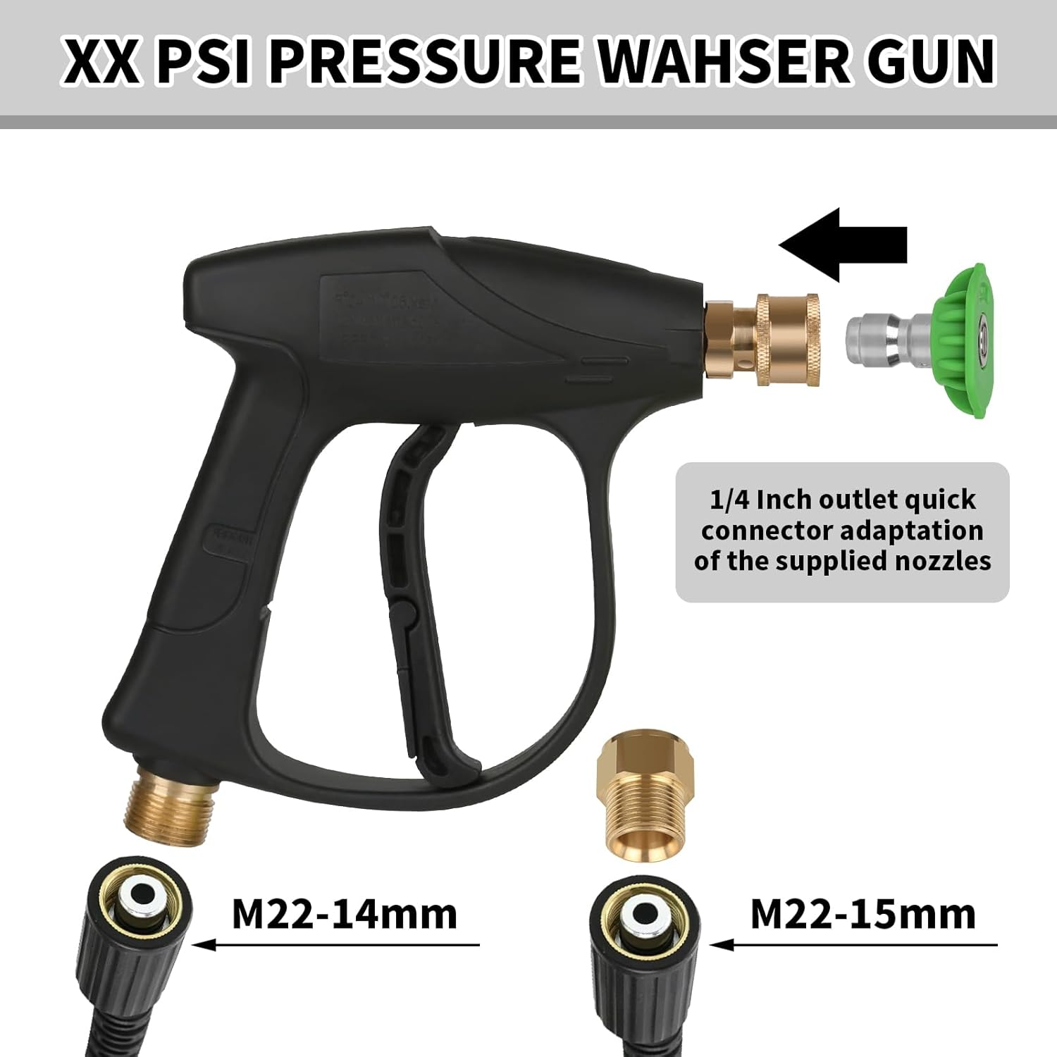 WXNANY Short Pressure Washer Gun with Foam Cannon,Power Washer Gun Snow Foam Lance 1/4" Quick Connector, Car Wash Foam Cannon Kit with 5 Pressure Washer Nozzle Tips and Holder, 1L