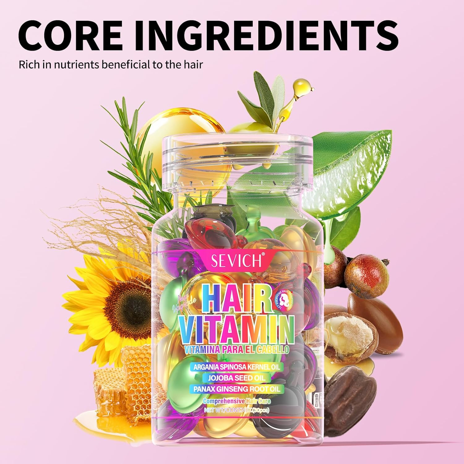 SEVICH Hair Vitamin Serum Capsule - Hair Moisturizing Essence Formula, with Vitamins a C E Vitamin B5, Argan Macadamia Avocado Oils, Repair Damaged Hair image number 4