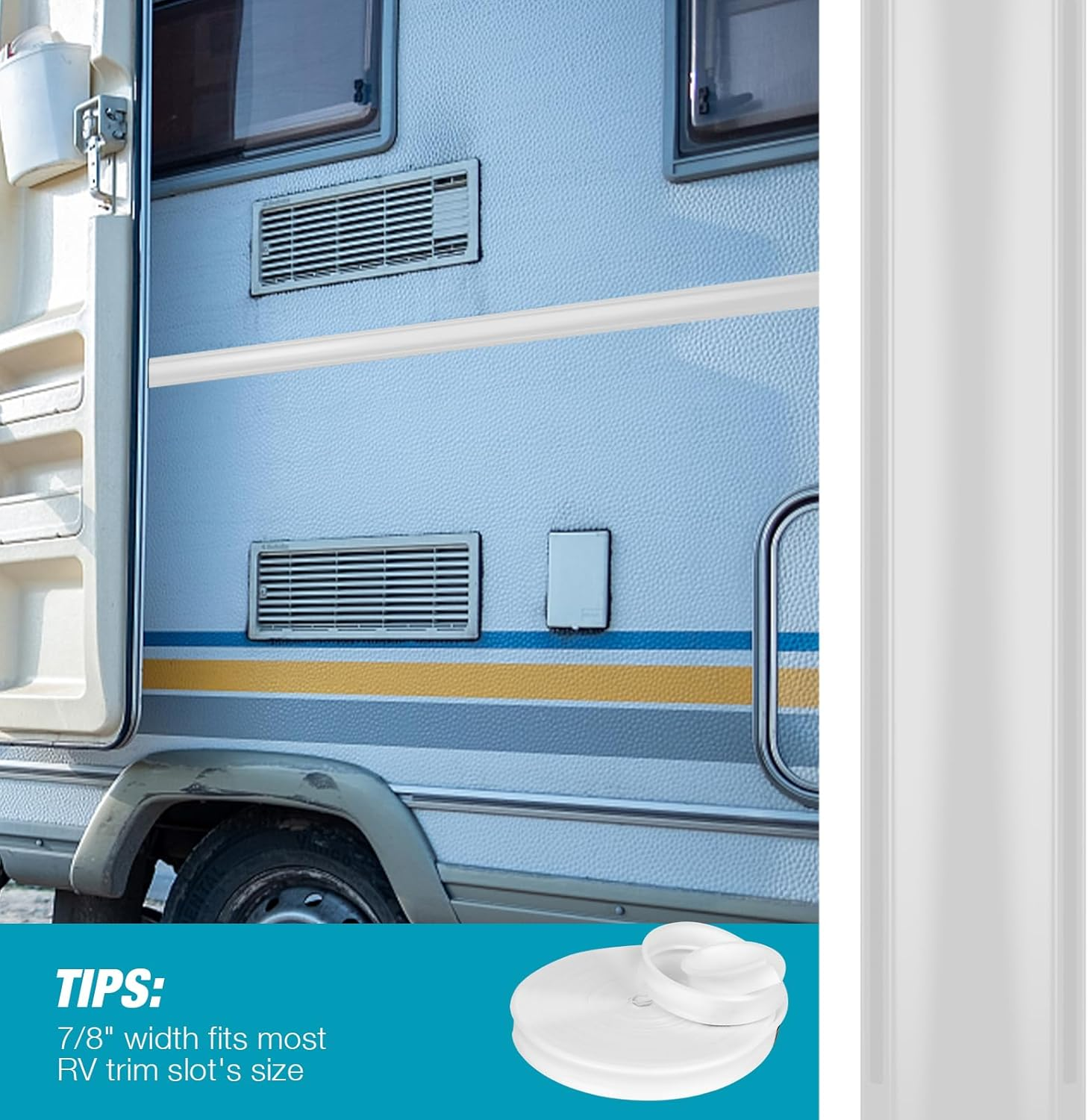 7/8 "Camper Molding Insert Trim Exterior Plastic Trim Fits for RV Camper Travel Trailer (100Ft-White)&hellip; image number 6