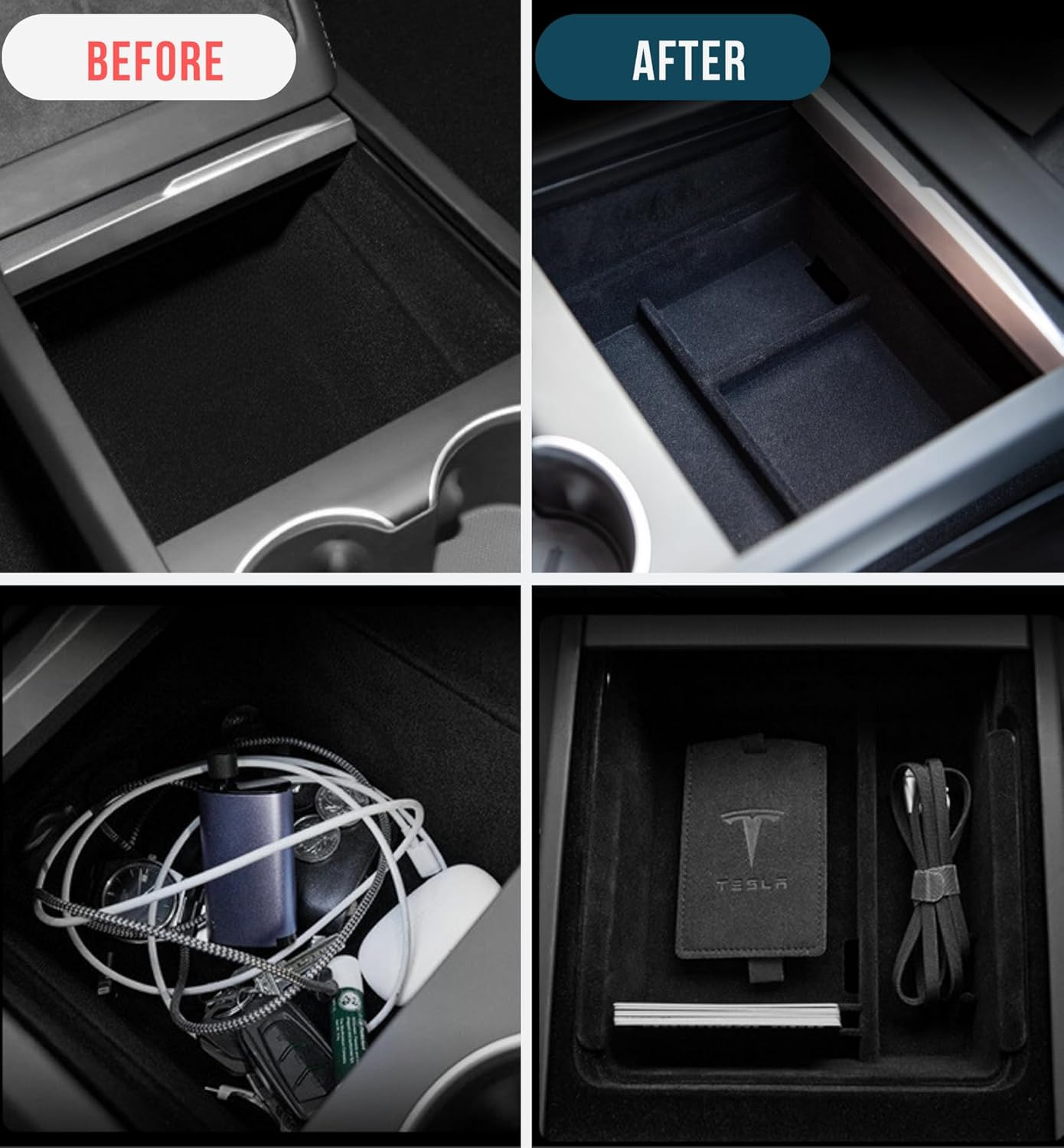 STARFLY Upgraded Center Console Organizer Tray for 2024 Refreshed Tesla Model 3 Highland Flocked Armrest Drawer Storage Box Interior Accessories image number 3