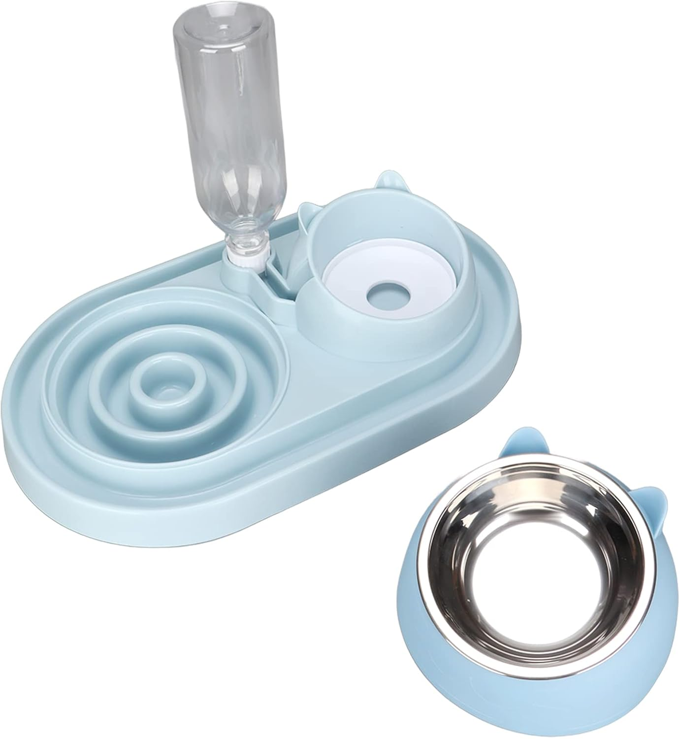 EVTSCAN Cat Food and Water Bowl Set, with Automatic Drinking Bottle, Slow Feeder Cat Bowls, 2 in 1 Automatic Pet Feeder, for Puppy Kitten Rabbits image number 2