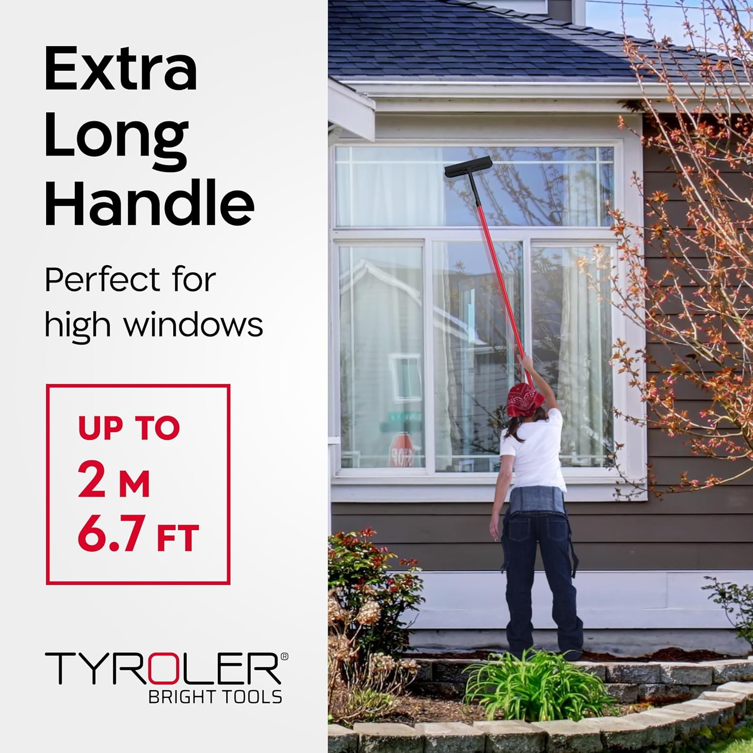 Tyroler 2-In-1 High Window Cleaner Squeegee with 30-205CM 5 Part Stainlessteel Handle | Made of 100% Natural Rubber for Superior Durability and Protection image number 3