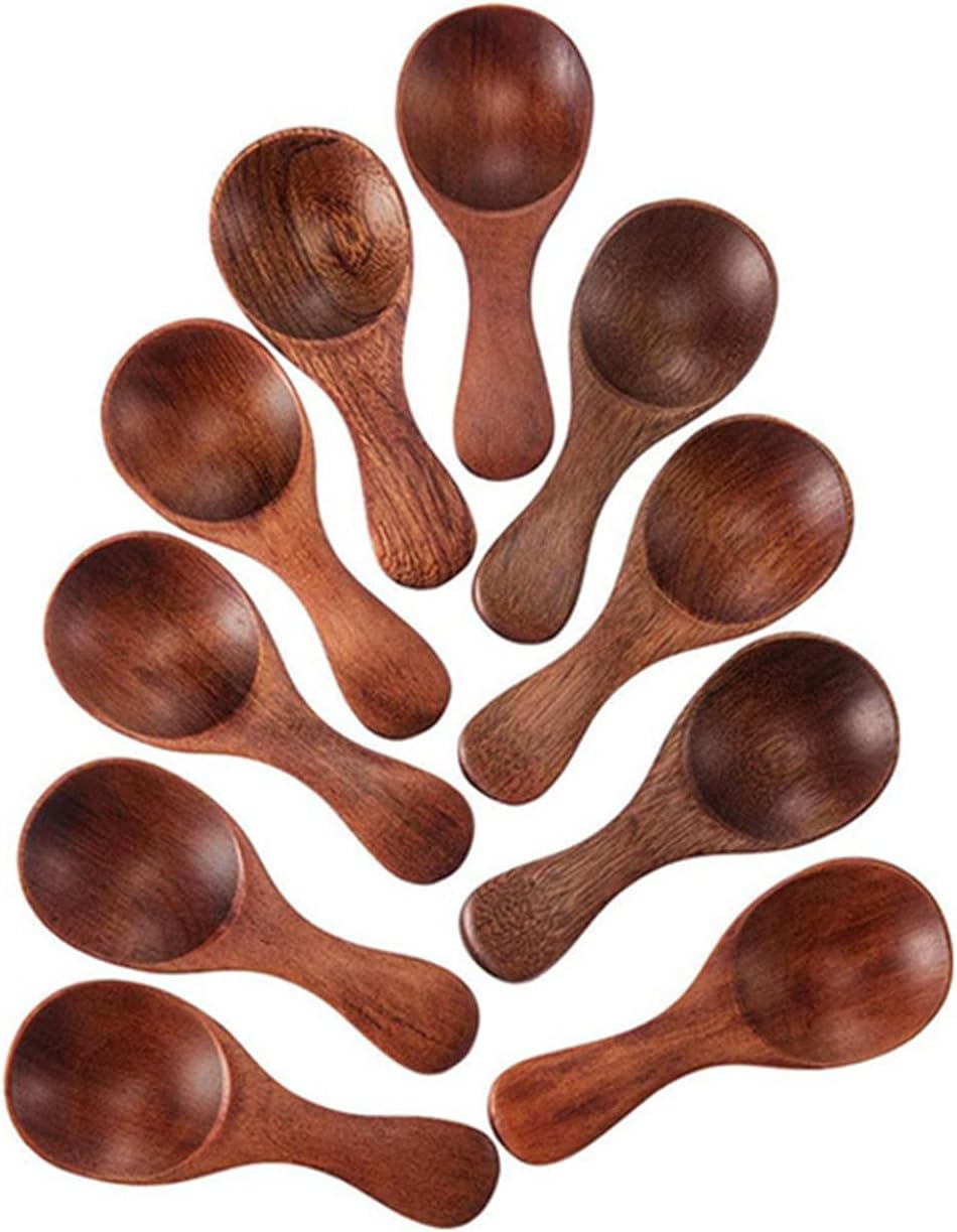 10 Pieces Small Wooden Spoons, Mini Condiments Sugar Seasoning Salt Honey Teaspoon Coffee Tea Mustard Ice Cream Wood Spoons (Brown)