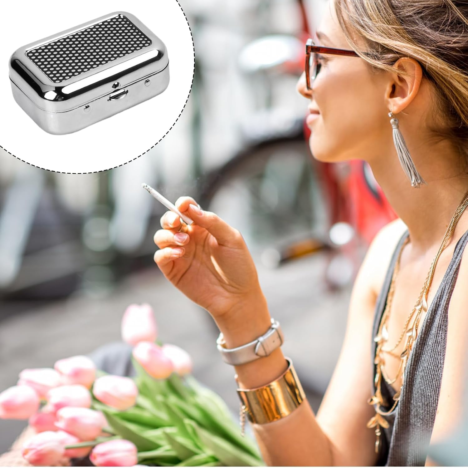 1Pc Pocket Ashtray Mini Square Metal Ashtray with Lid,Mini Portable Ashtray Square Metal Ashtray,Metal Mini Pocket Travel Ashtray image number 1