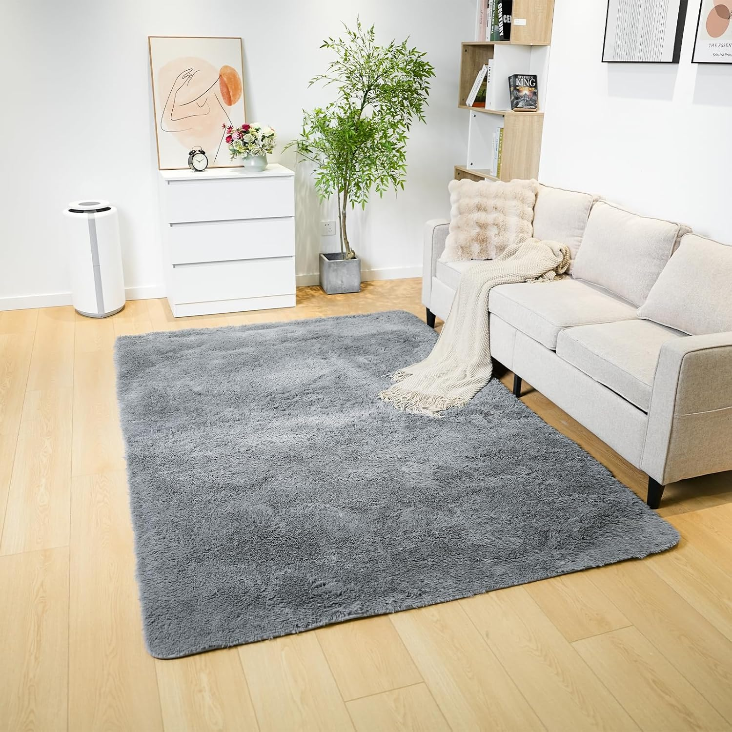 Large Fluffy Area Rugs, Soft Shaggy Rugs Carpets for Living Room Bedroom Dining, 160 X 230Cm Indoor Modern Non Slip Chair Mat Home Decor Carpet Floor Mat, Silver Grey image number 3