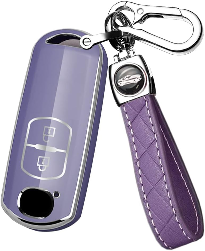 Ontto TPU Car Key Fob Cover Fit for Mazda 2 3 5 6 CX-5 CX-7 CX-9 CX-3 CX-4 CX-4 MX5 2015-2017 Remote Key Case Shell Key Holder Bag Keychain Keyring Protector 2 Buttons Accessories Light-Purple B image number 5