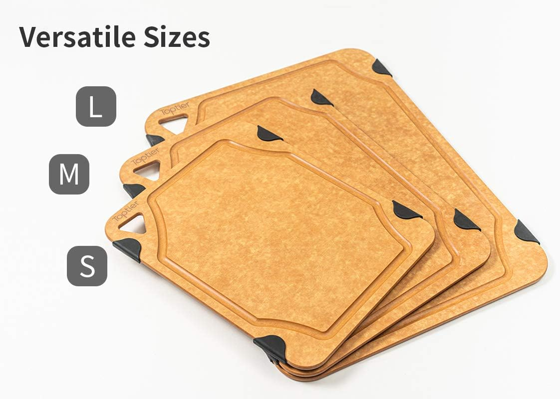 Cutting Board for Kitchen, TOPTIER Wood Fiber Cutting Board, Non-Slip Series Wooden Chopping Board, Dishwasher Safe, Juice Grooves Tableware Small (11.5" X 9.25") Natural/Armor