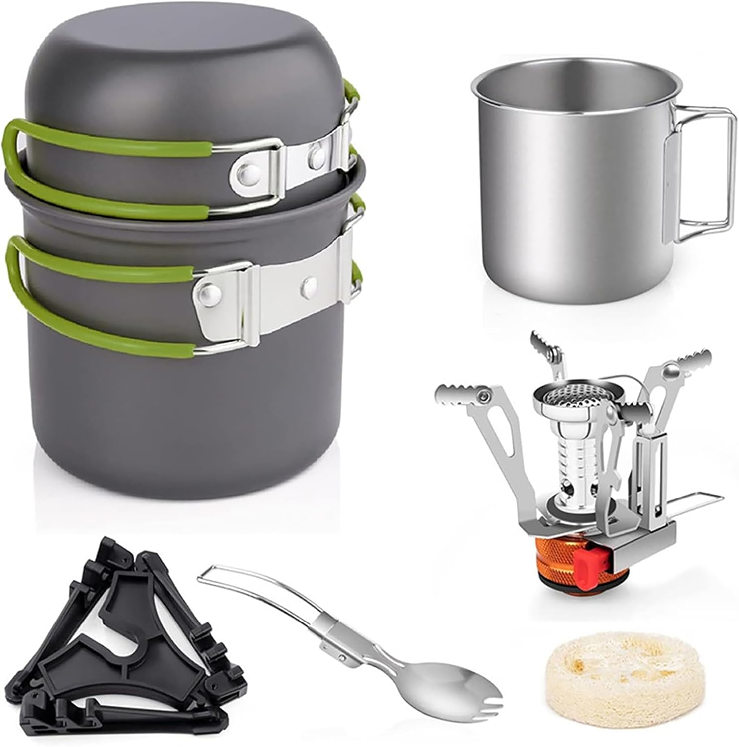 8-Teiliges Camping-Kochgeschirr-Set, Zusammenklappbarer Campingkocher, Leichtes Topf-Pfannen-Set Mit Edelstahlbecher Und Gabel, L&ouml;ffel Zum Kochen Im Freien, Camping, Wandern image number 2