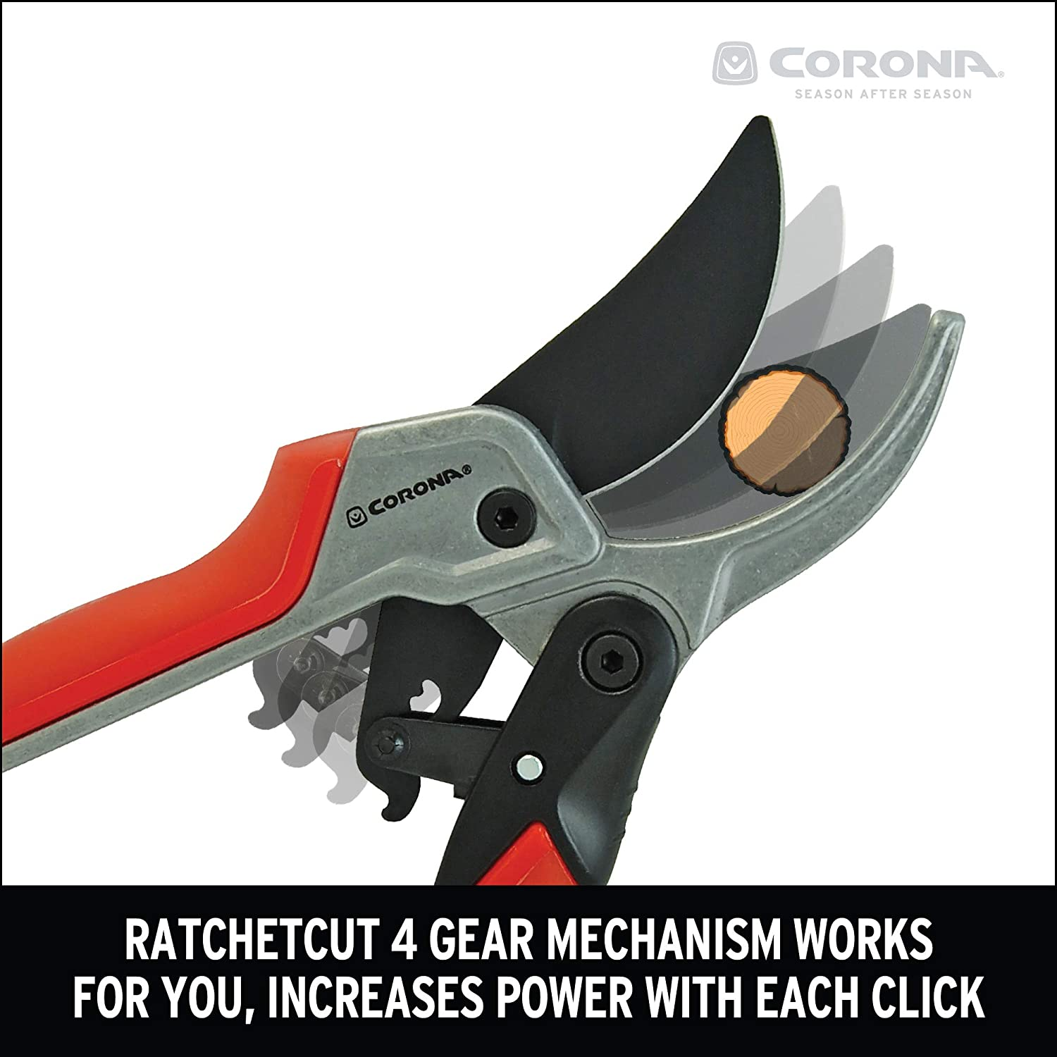 Corona RP 4224D Ratchetcut Rachet Hand Pruner - 3/4 Inch Cut Capacity Stem and Branch Garden Shears, Red image number 2
