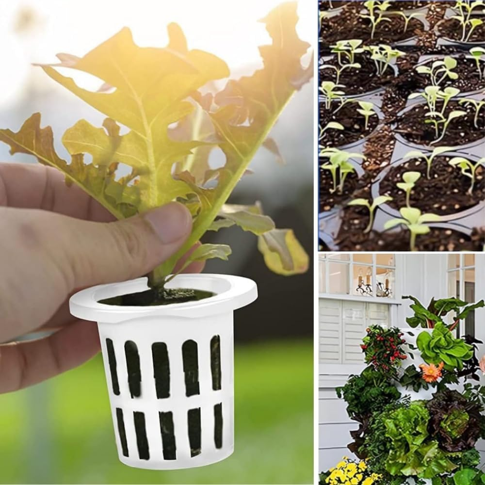 Garden Slotted Mesh Net Cups,100 PCS 4.2 Cm Height Water Culture Fixed Planting Cups Baskets, Vegetable Soilless Cultivation Tools, Wide Lip Bucket Pot Cups for Hydroponics and Aquaponics image number 3