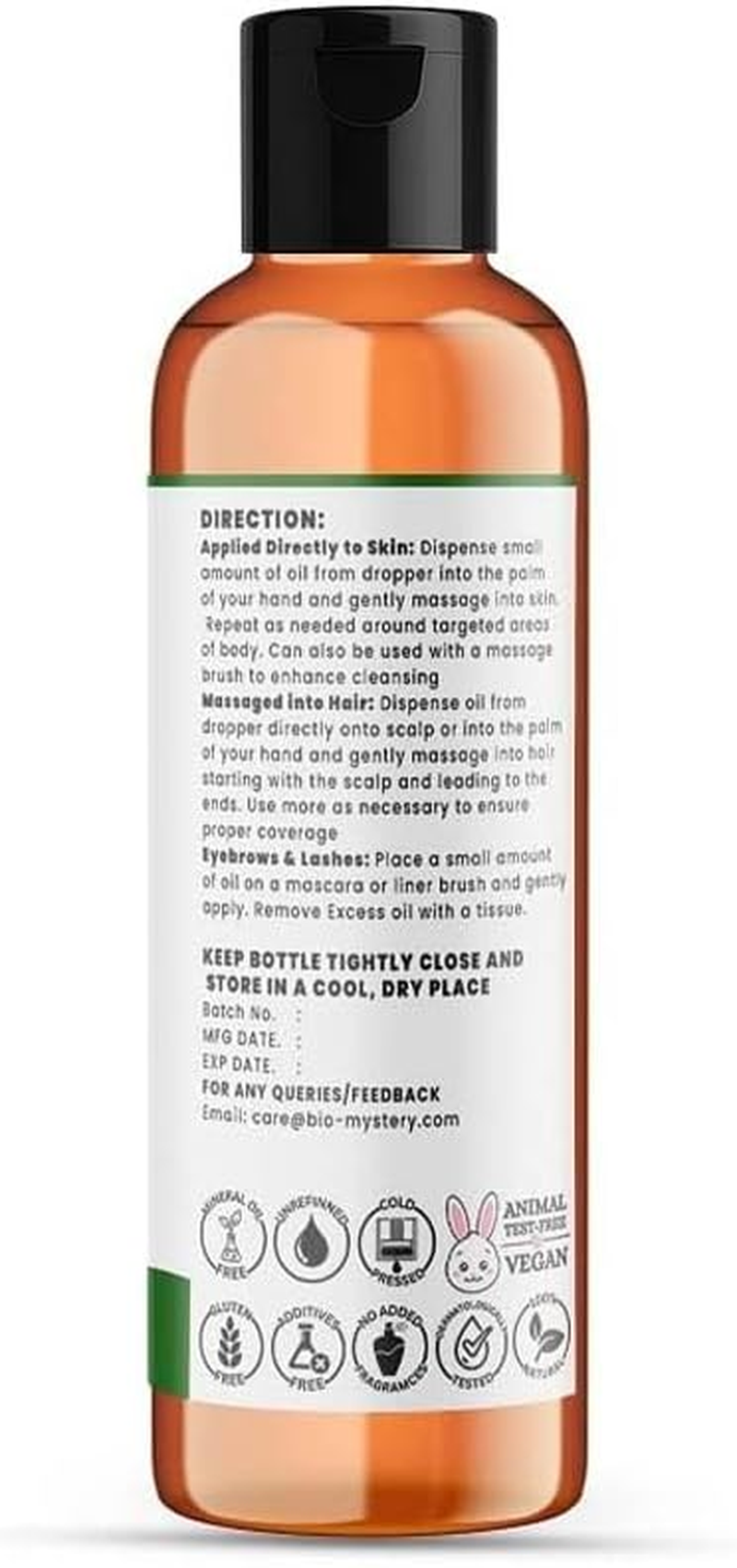 100% Pure Natural Castor Oil Cold Pressed, Hexane-Free, Unrefined Arandi Oil for Hair, Eyebrows, Thicker Eyelashes, Skin Moisturiser with Liner Brush (200Ml/6.8 Oz) image number 1