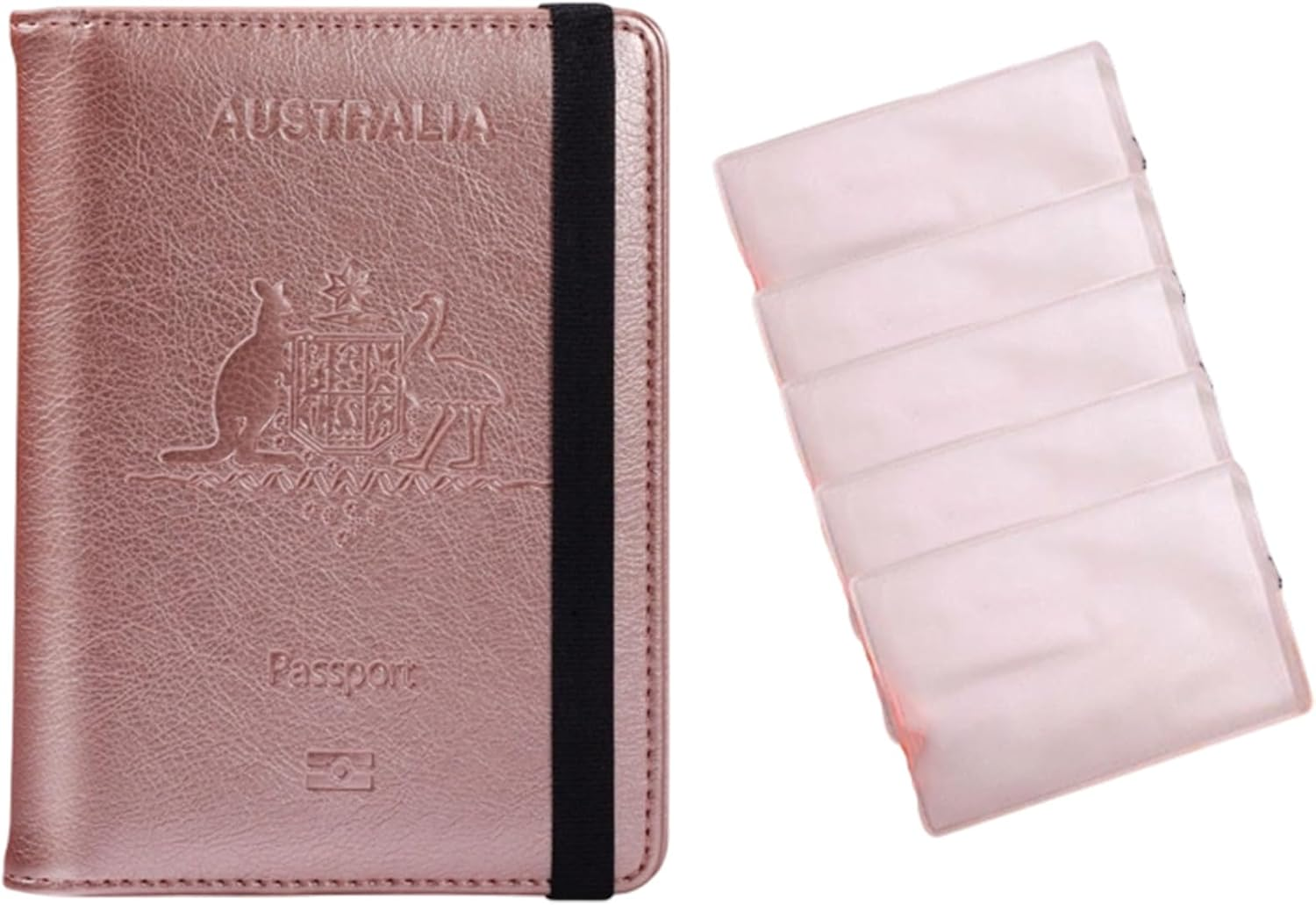 6 PCS Passport Holder, Travel Essentials Passport Cover with 5 Transparent Frosted Card Sleeves, Compact Passport Wallet for Luggage & Travel Gear, Skin Tone Australian Passport Case