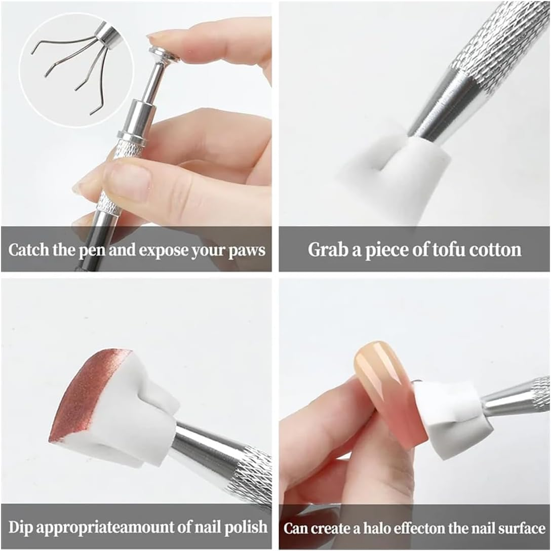 YUZNA Pack of 200 Nail Art Sponge with Metal Gripper, Sponge Nail Brush, Nail Design Accessories Sponge Brush to Create a Variety of Gradient Nail Art Patterns (White) image number 2