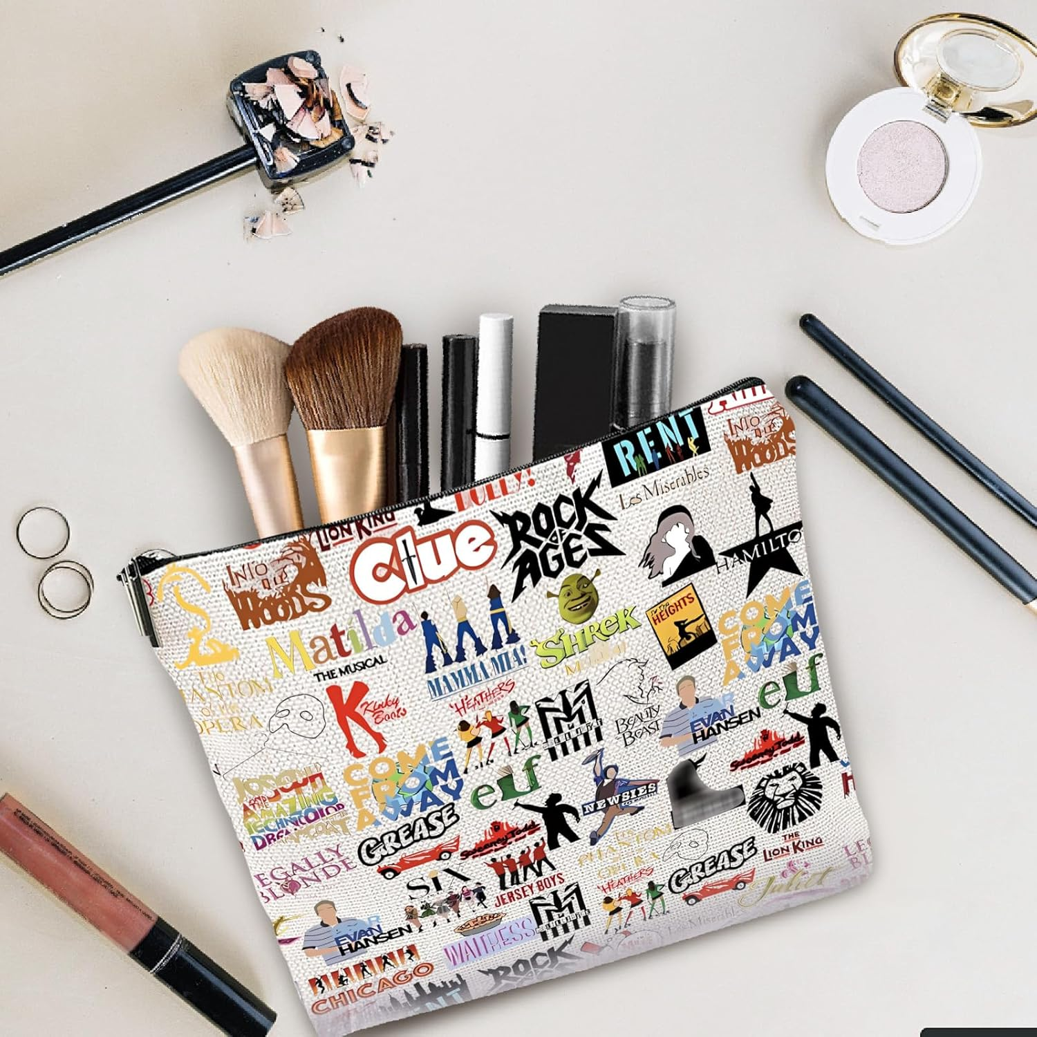 Broadway Makeup Bag Musical Theatre Gifts, Double-Sided Printing Waterproof Musical Zipper Pouch Cosmetic Bag for Women, Drama Teacher Gifts for Theatre Fans image number 2