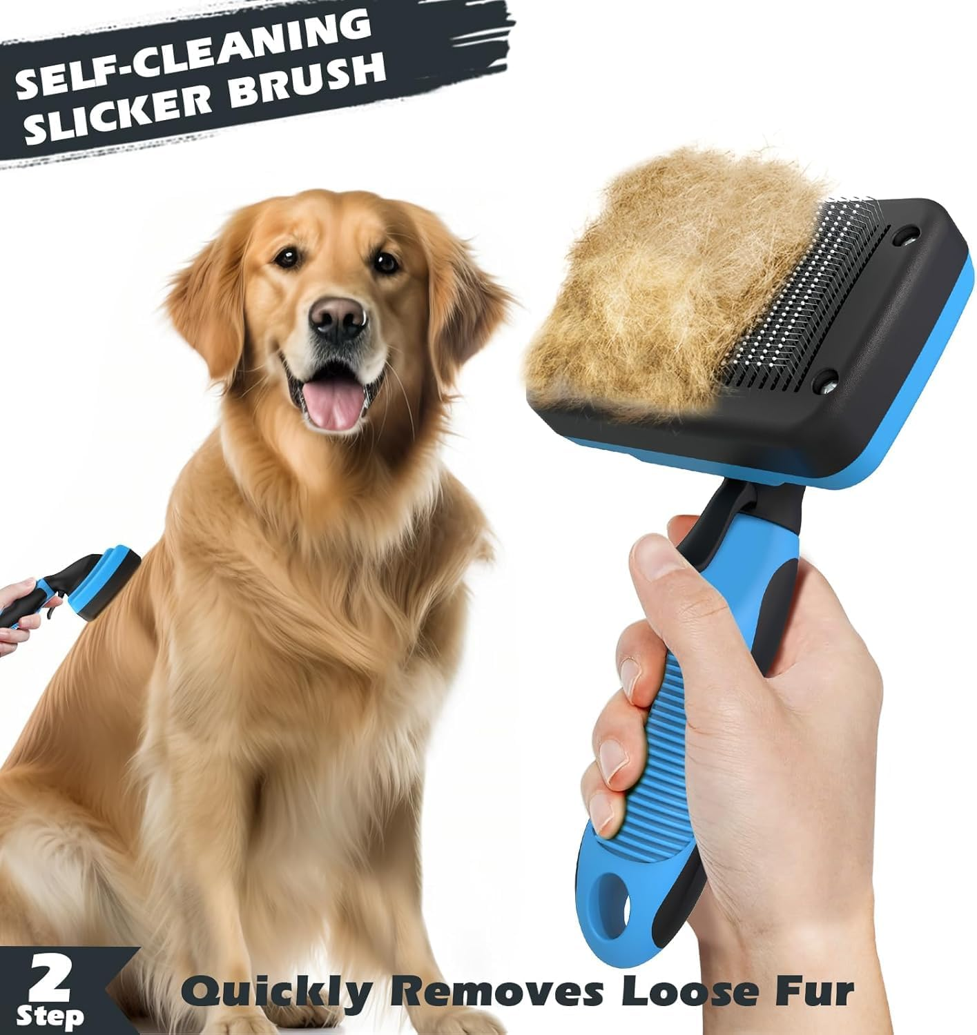 Dog Brush,3Pcs Dog Grooming Kit - Deshedding Brush, Slicker Brush, Bath Brush and Comb for Pet Supplies (Blue)