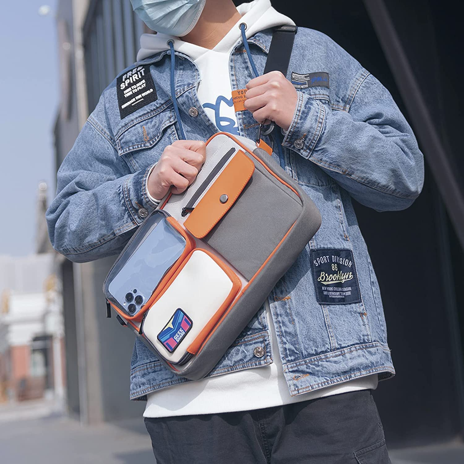 Geekshare Large Capacity Multifunctional Switch/Oled Travel Carrying Case-Color Contrast Vintage Messenger Bag Compatible with Switch-Portable Storage Bag for Switch Game Accessories (Grey) image number 1