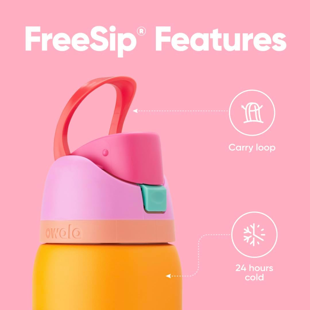 Owala Freesip Insulated Stainless Steel Water Bottle with Straw for Sports and Travel, Bpa-Free, 32-Oz, Orchid/Orange (Tropical) image number 4