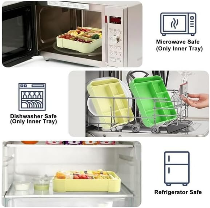 Bento Lunch Box for Kids, 1330ML Bento Box Adult Lunch Box with 6 Compartment, Leakproof Snack Boxes with Utensil Sauce Dressing Containers ，Leakproof, Microwave, Dishwasher (GR) - P image number 2