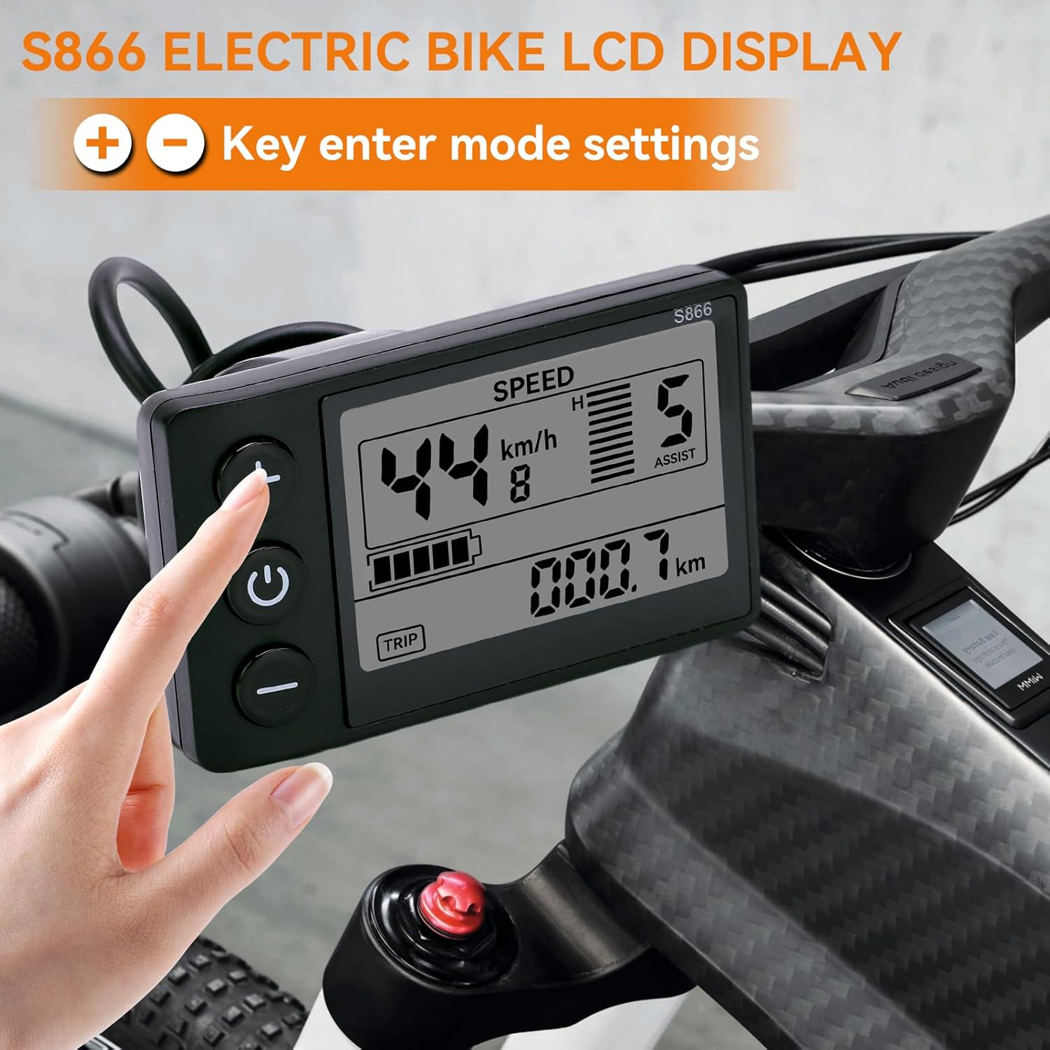 Electric Bike LCD Display Meter, 24V 36V 48V E Bike Display Meter Control Panel with Waterproof Plug Conversion Kit for Electric Scooter 22.2Mm/0.9In Handlebars