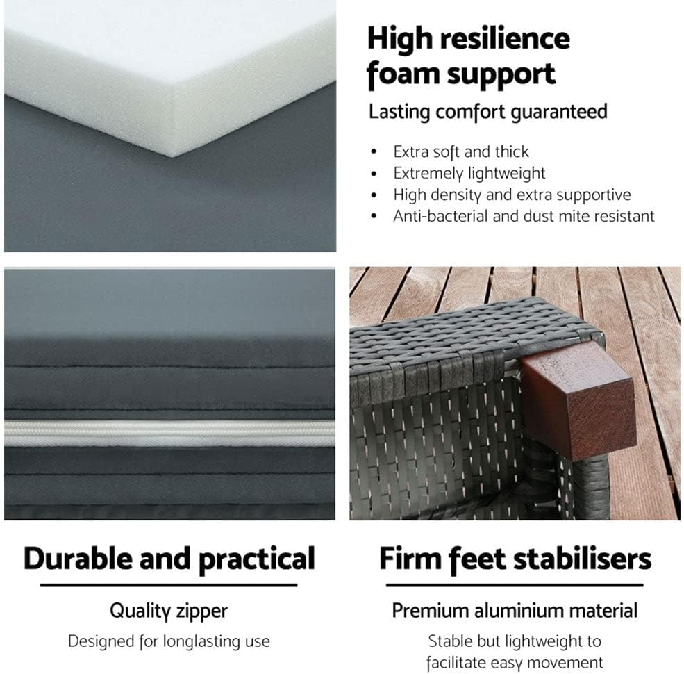 Gardeon Sun Lounge Camping Chair Wicker Lounger Rattan Day Bed, Chaise Beach Chairs Outdoor Furniture Garden Patio Setting Pool Backyard, with Wheels Cushion Adjustable Backrest Grey image number 3