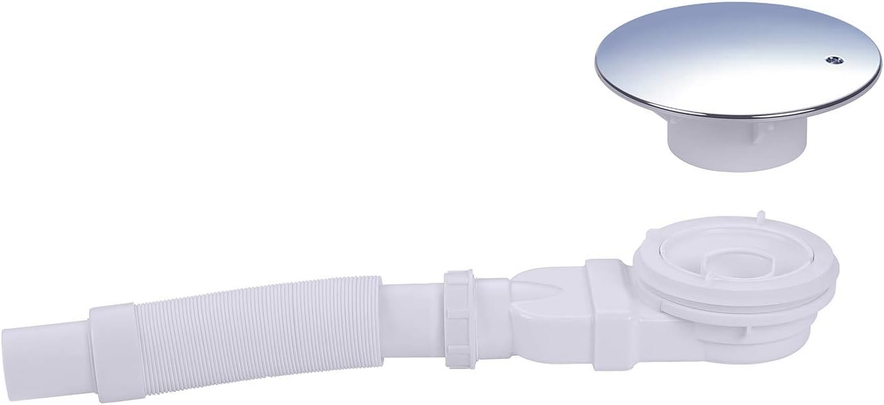 IMPTS Shower Drain Fitting, 90 Mm, Extra Flat Drain Hole Set for Shower Tray, Siphon with Odour Stop, Hair Strainer, Flex Hose, Chrome Cover