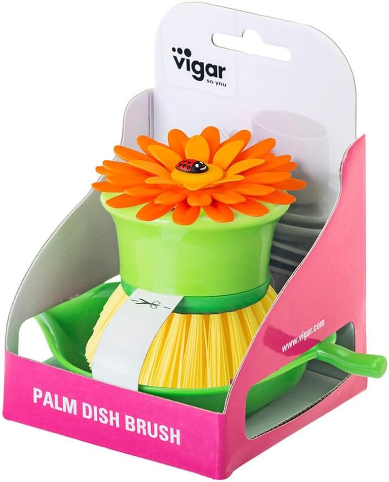 Vigar Flower Power Palm Dish Brush with Holder, Orange (2 Pieces) image number 2