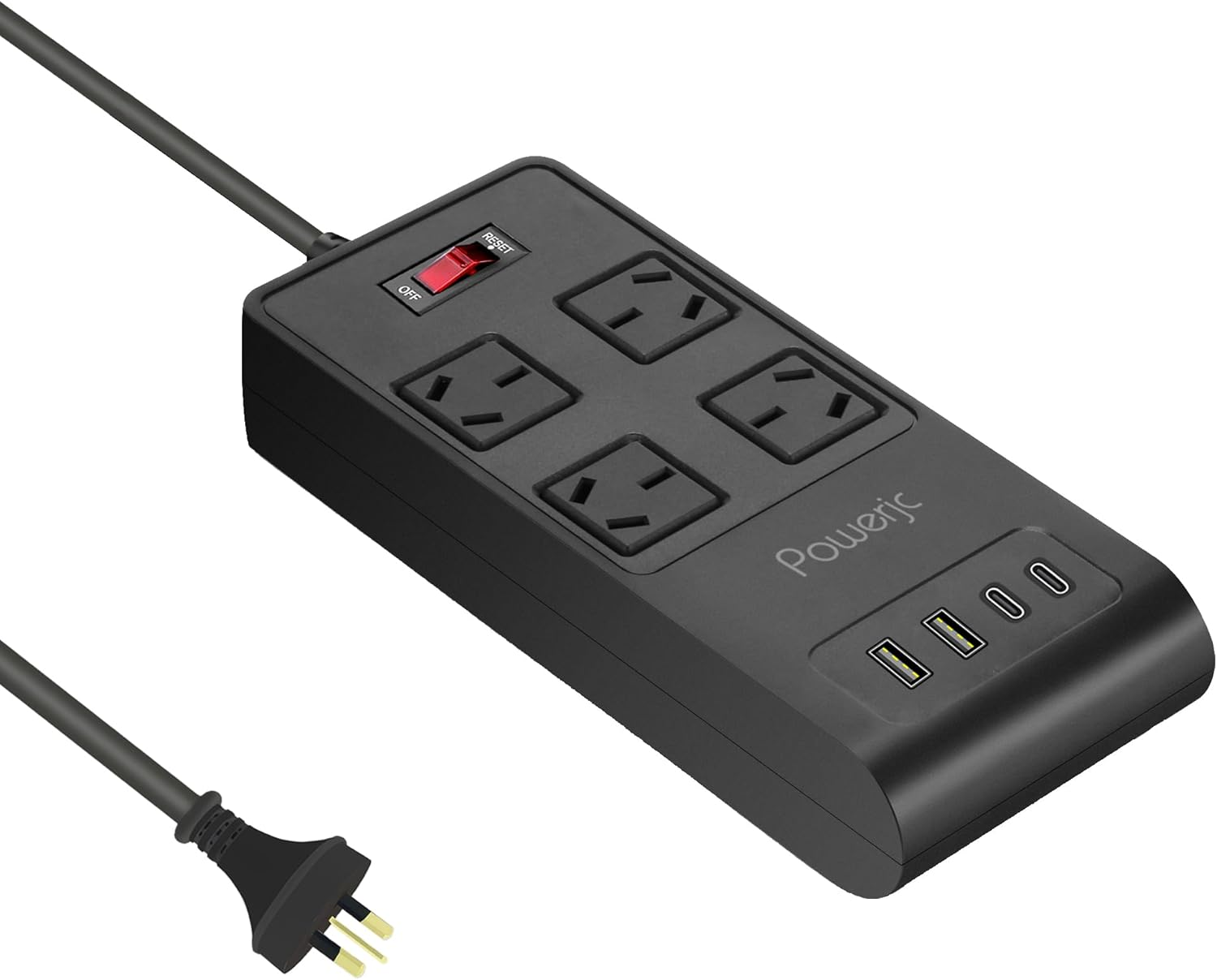 Powerjc Surge Protector Power Board 4 Socket Widely Outlets with 4 USB Ports(2 USB C), Power Strip with 2M Extension Cord image number 4