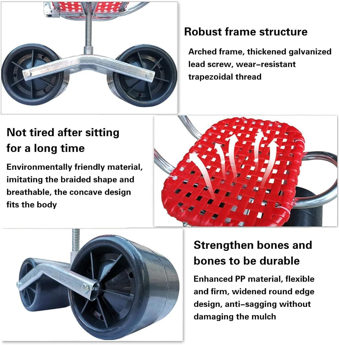 AIMALL Greenhouse Mobile Stool, Foldable Garden Chair with Soft Backrest & Wheels, Convenient for Picking Berries, Vegetables in Agricultural Fields & Gardens image number 2