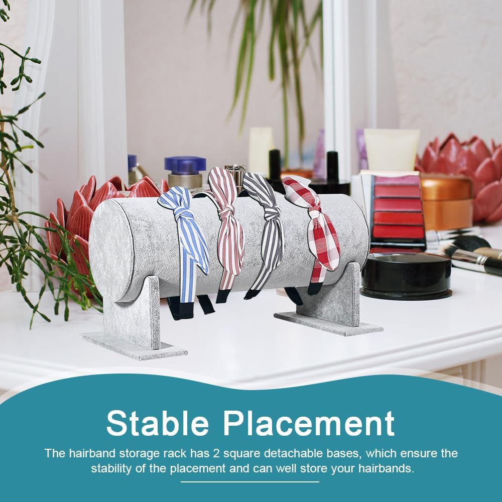 LANSKYLAN Headband Stand Velvet Headband Holder Girls Hair Band Holder Removable Headband Holder T-Shaped Jewellery Holder Grey Stand for Headband Hair Band Hair Accessory image number 2
