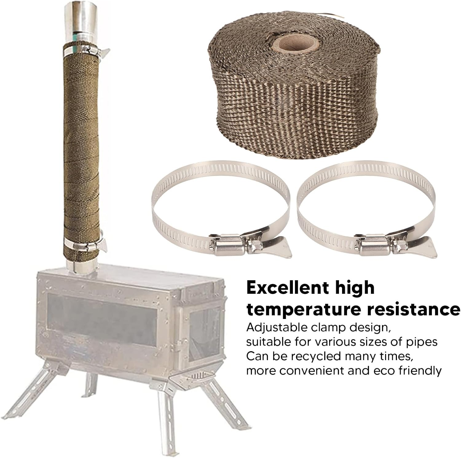 Versatile Fireproof Pipe Insulation Wrap for Furnace, Stove and Motorcycle Exhaust Pipes, Combustion Protection and Protective with 2 Safe Clips, Insulation Wrap Tape Pipe