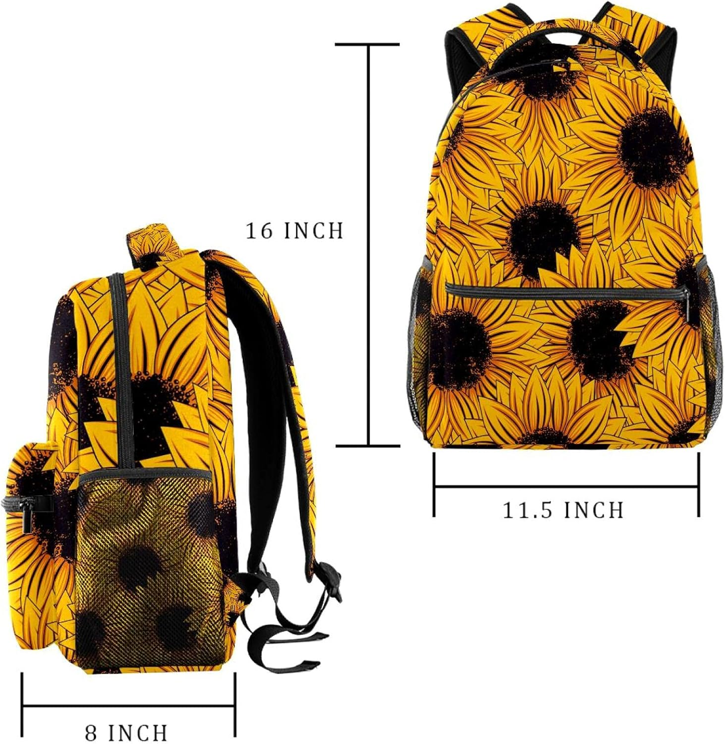 Sunflowers Pattern Backpack Students Shoulder Bags Travel Bag College School Tote Backpacks image number 4