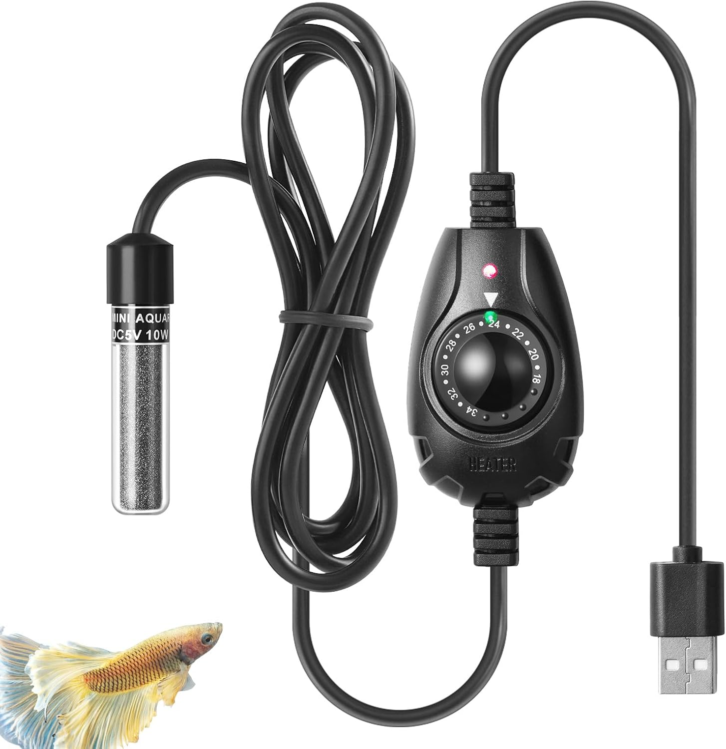 PYPABL 10W Super Mini USB Aquarium Heater, Small Adjustable Heater for Small Fish Tank 1-10L, with External Controller, Betta Heater for Fish Bowls image number 3