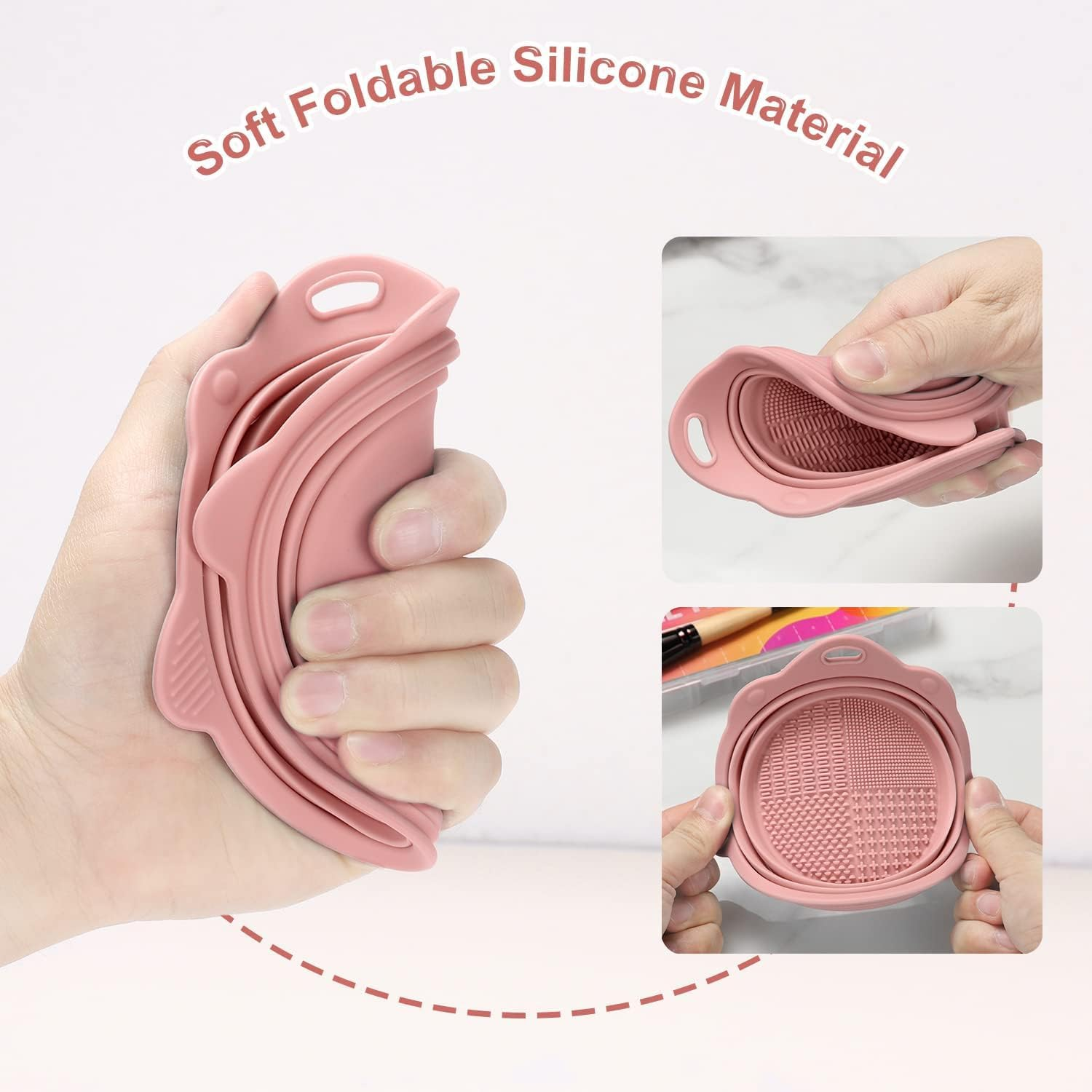 Foldable Silicone Makeup Brush Cleaner Bowl - Portable Cleaning Tool for Brushes, Powder Puffs, and Sponges (Pink, One Size) image number 4