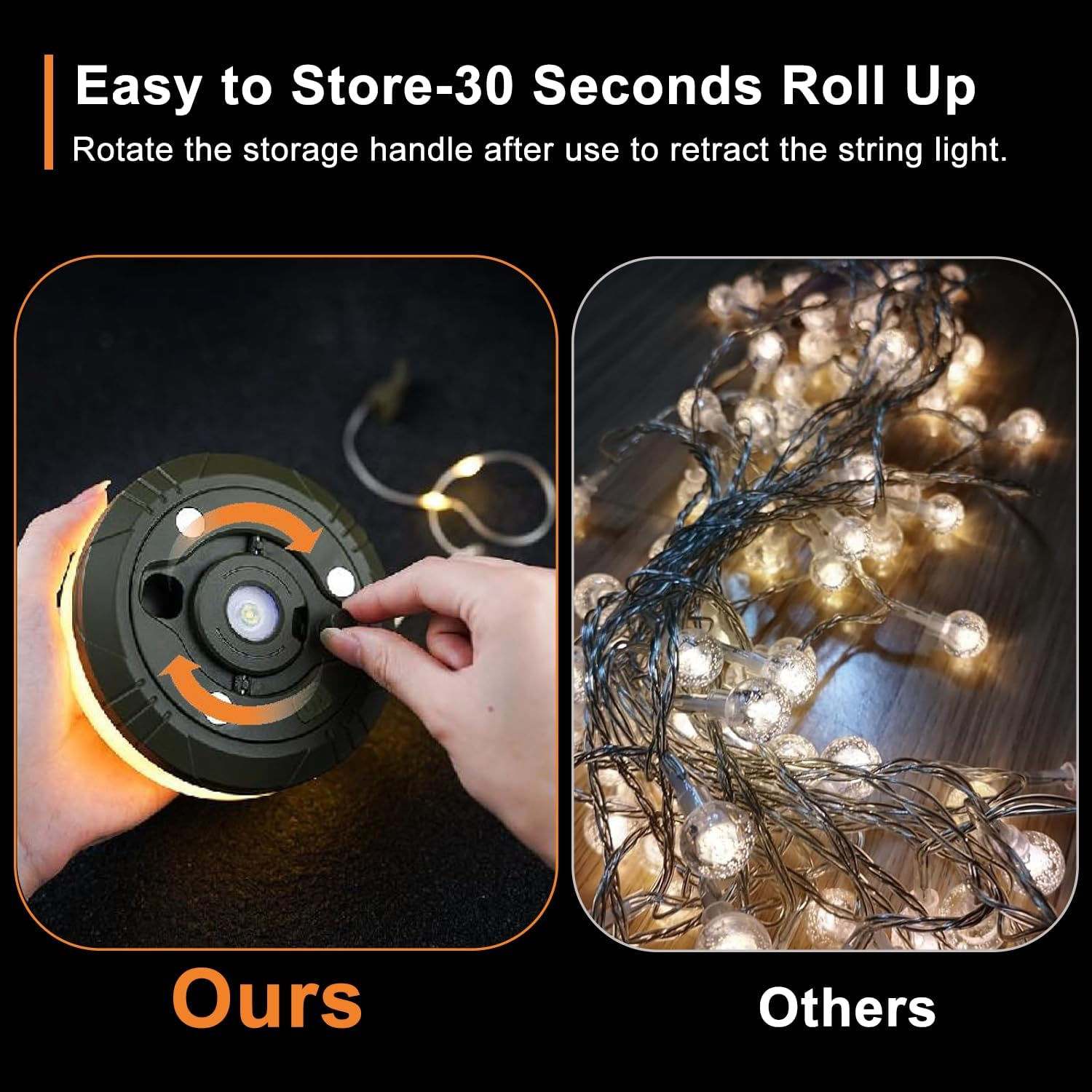 Camping String Lights, 4 in 1 Outdoor Camping Lantern with 8 Lighting Modes(32.8Ft), Quick 30S Recovery, IPX4 Waterproof, Type-C Fast Charging, Portable Camping Lights for Camping/Yard/Hiking