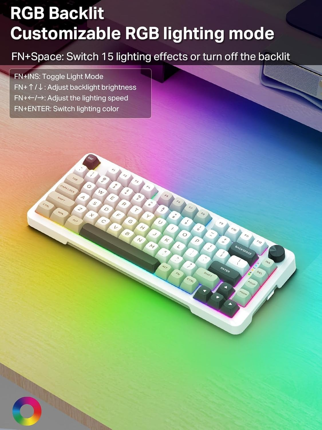 E-YOOSO Z82 Wireless Mechanical Keyboard, 3-Modes 81 Keys Compact, 75% Gasket Hot Swappable RGB Gaming Keyboard with Dedicated Knob Control and Sound Absorbing Pads, PBT Keycaps image number 3