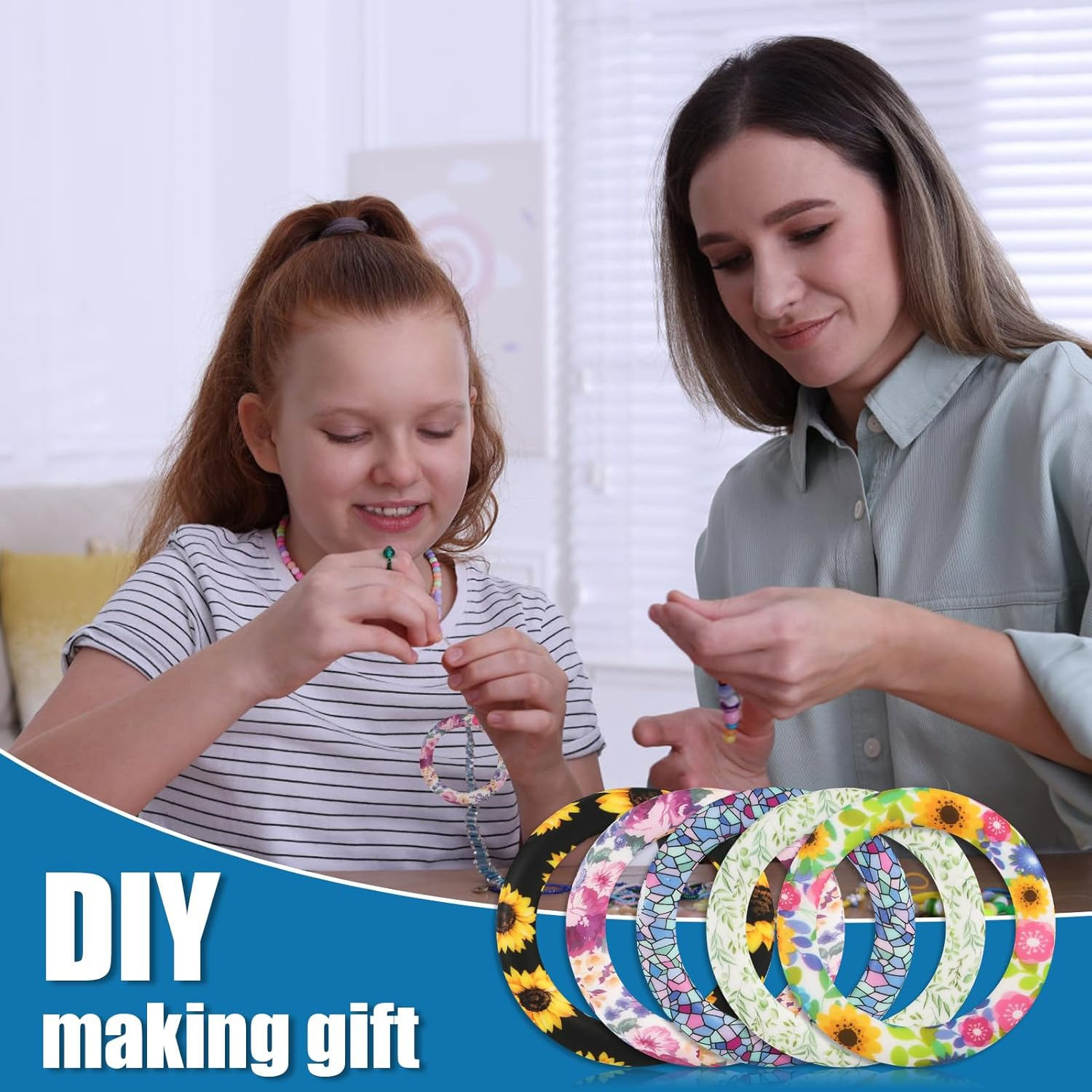 16Pcs Floral Silicone Beadable O Rings, 65Mm Silicone Beads Ring round Silicone Loop with 2 Holes Focal Frame Silicone Pendant for Jewelry Making DIY Crafts Necklaces Keychains(16 Styles)