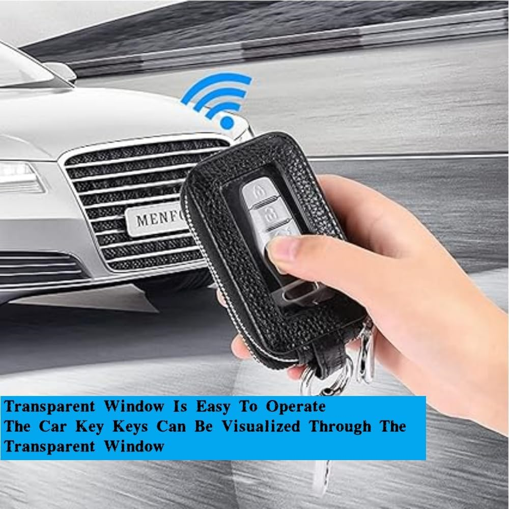 Fabselection Car Key Case Holder Leather Pouch Zipper Purse Car Key Holder（Black） image number 2