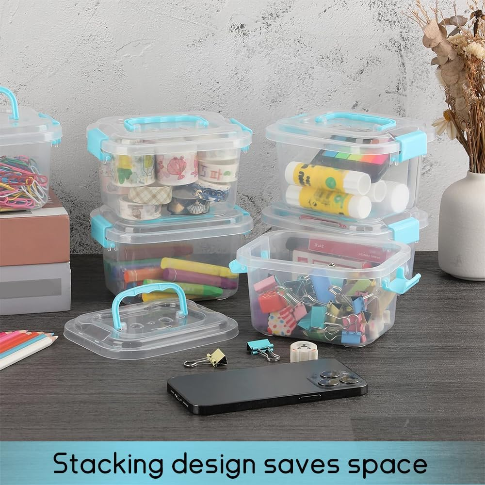 8-Pack of Small Clear Plastic Storage Boxes. Portable Mini Snack Storage Boxes, These Arts and Crafts Storage Boxes Come with Lids and Handles for Storing Crayons, Toys, Beads, and More image number 2