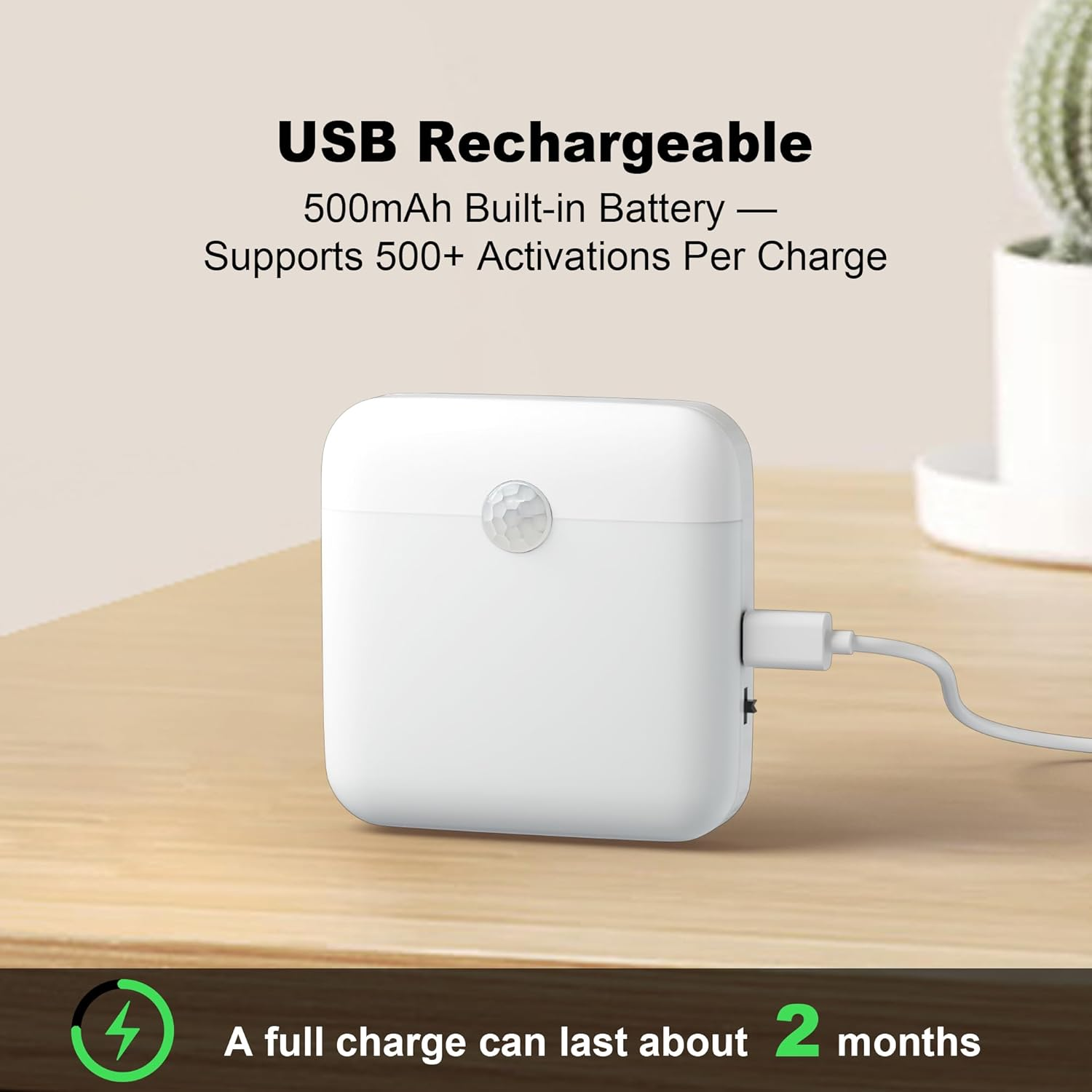 ECOBAY Night Light with Motion Sensor & Twilight Sensor - Rechargeable, Battery Operated, Pack of 2, Warm White image number 6