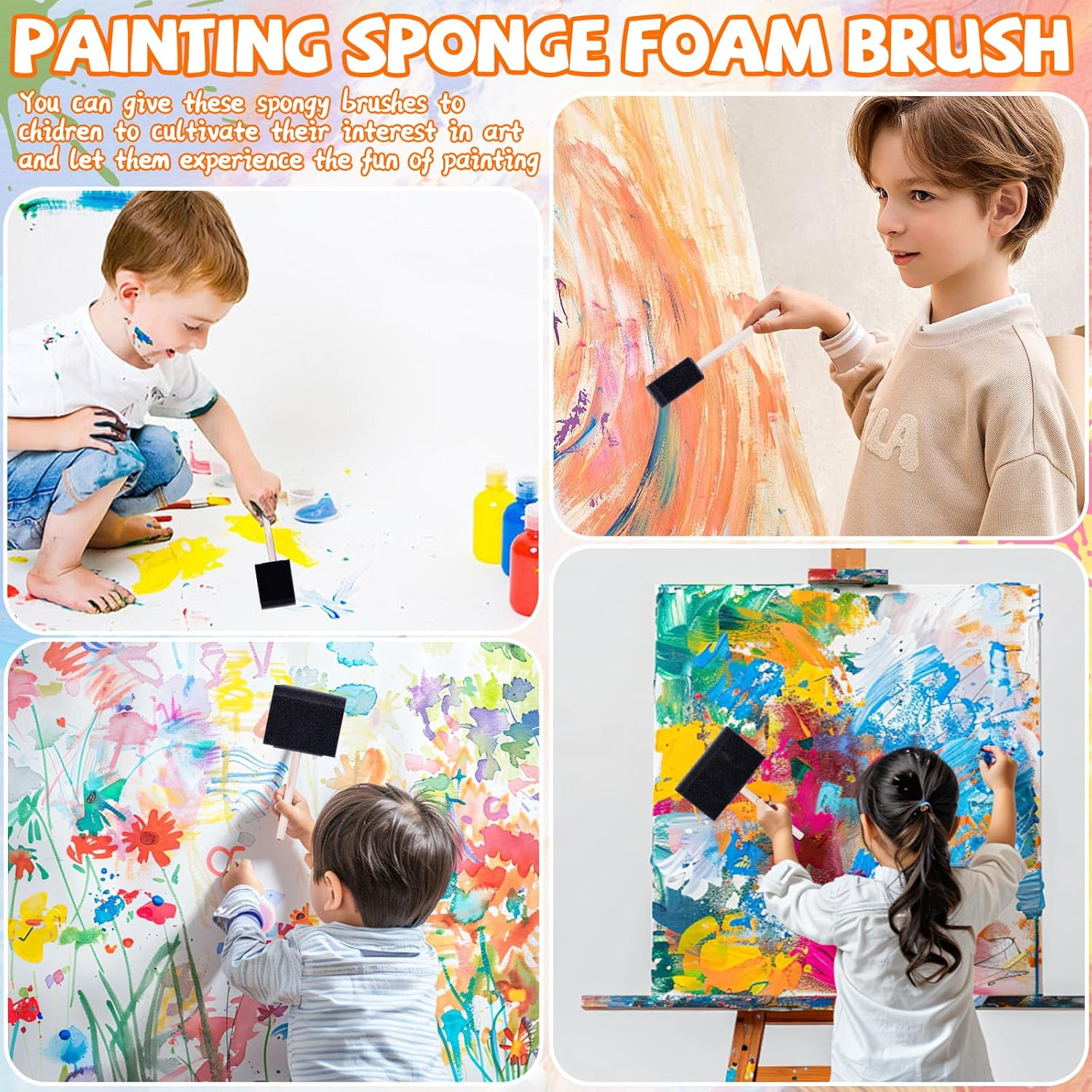 Polly Online 4 Pcs Foam Art Paintbrushes Wood Handle Sponge Brushes 1'', 2'',3'' & 4'' Sponge Paint Brush for Painting Varnishes DIY Craft Projects image number 4