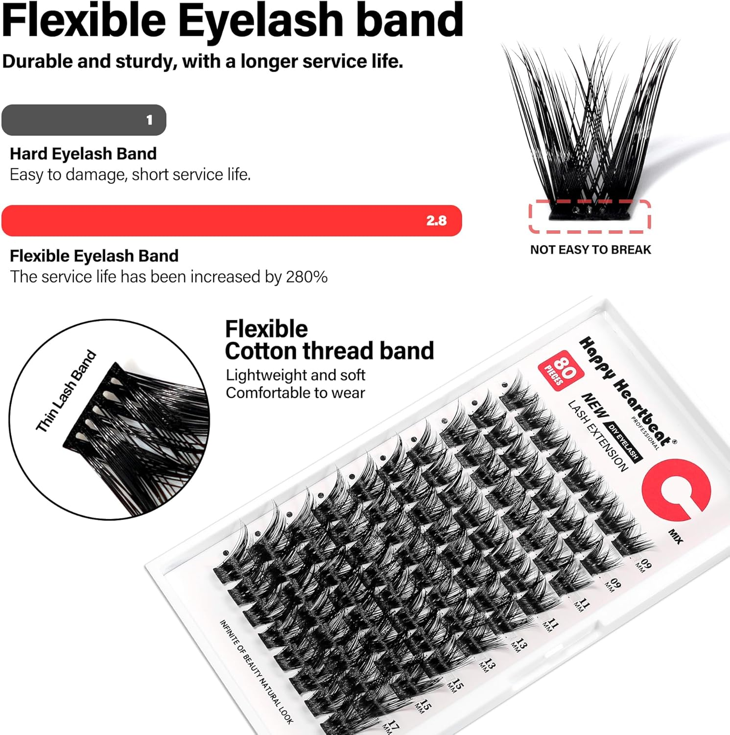 Volume Thick Individual Eyelash Extension Flexible Band Lash Clusters C Curl Faux Mink Clusters Lashes 9-17Mm Mixed Length Reusable DIY False Eyelashes (Black A12-C) image number 4
