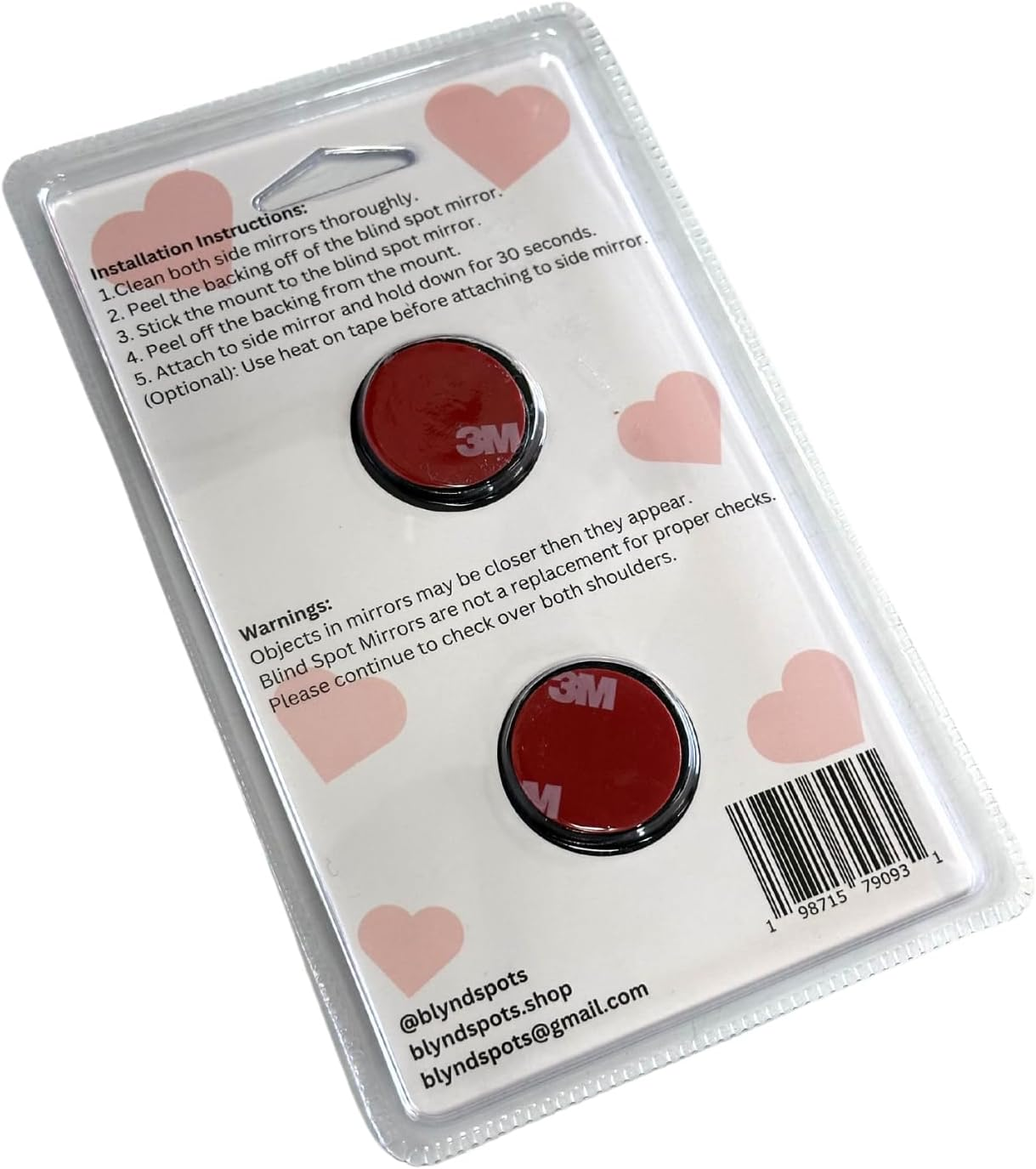 2Pcs Heart Shaped Blind Spot Mirrors for Cars &ndash; Convex Rearview Mirror for Enhanced Safety &ndash; Universal Fit Stick-On Side Mirror with Cute Heart Design &ndash; Perfect for Cars, Suvs, Trucks image number 3