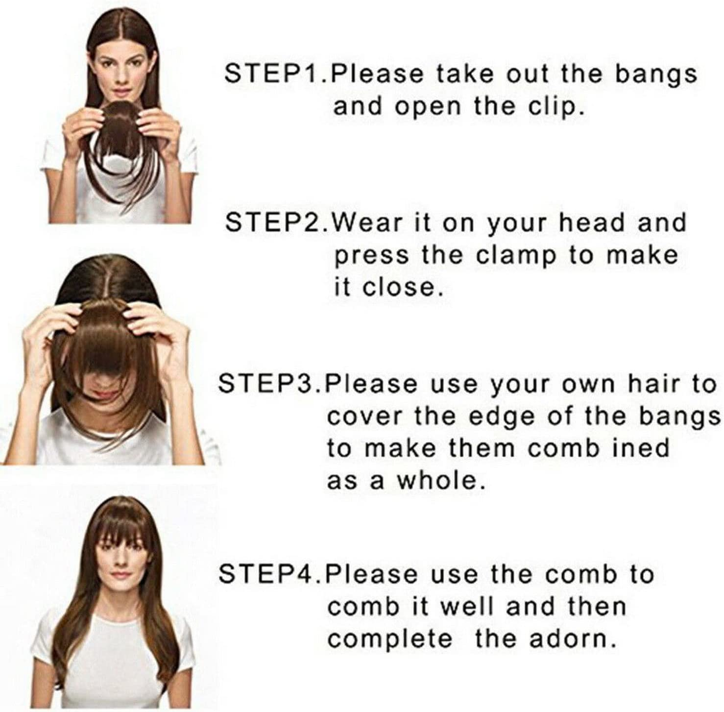 Women Thin Neat Air Bangs Hair Extensions Clip in on Fringe Front Hairpiece Front Neat Bang Fringe One Piece Striaght Hairpiece Accessories (Black) image number 3
