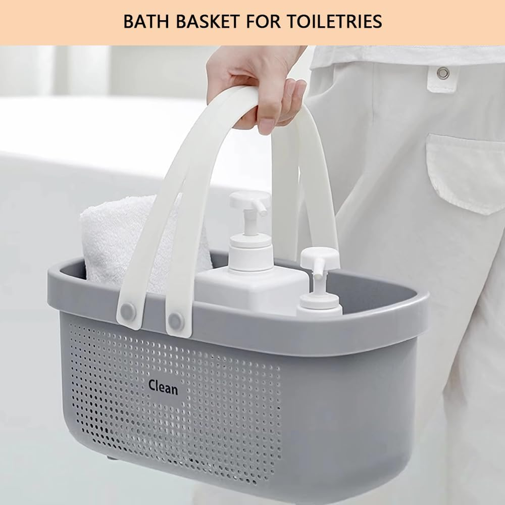 Plastic Portable Shower Caddy with Handle &ndash; Gray Storage Basket Tote for Bathroom, Dorm, Travel, Gym, Kitchen, and Bedroom Organization image number 2