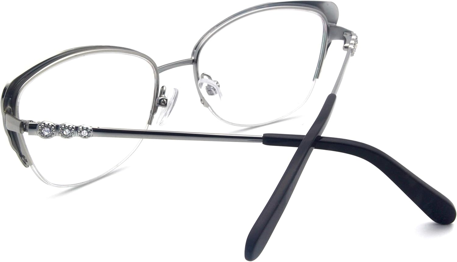 Women Glasses Stylish Half Frame with Rhinestone Cateye Eyeglasses image number 5