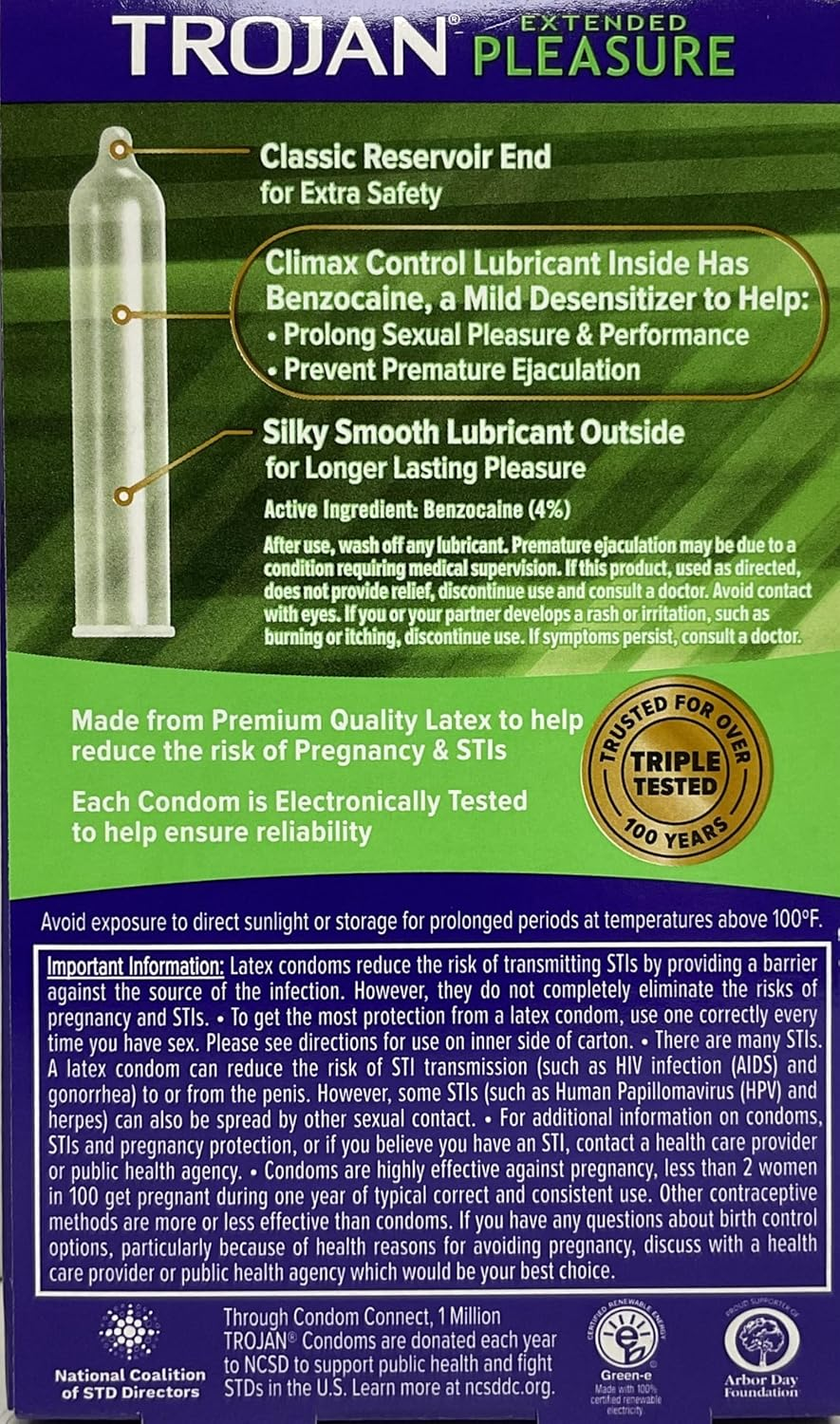 Trojan Condoms, Pleasures, Extended Climax Control, Lubricant, Latex - 12 Ct, Pack of 5 image number 1