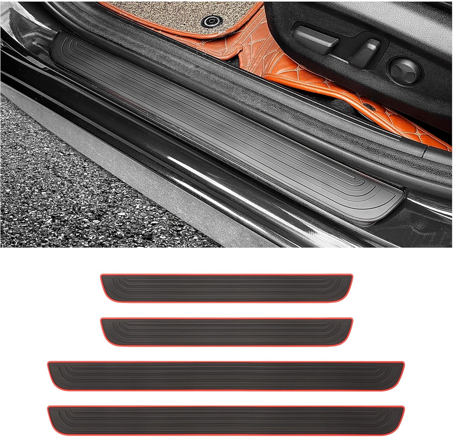 4PCS Car Door Sill Protector,Anti-Scratch Rubber Car Door Protector Edge Guards for Door Steps,Universal Waterproof Door Threshold Strips Exterior Accessories for Car Truck SUV (Black, Width 1.57")